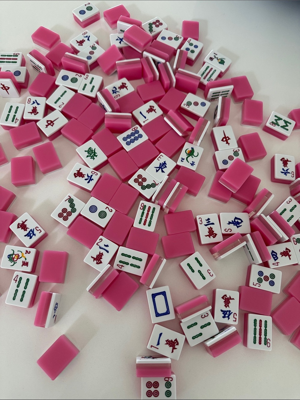 Pink Mahjong Tiles Set - Vibrant Pink & White Faces